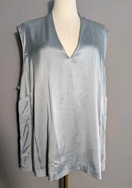 Talbots Silk Sleeveless Blouse Light Blue V Neck Stretch Top Womens Plus 22W